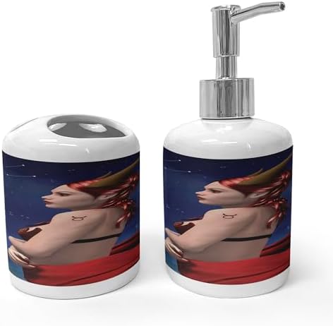 Ambesonne Taurus astrology soap dispenser toothbrush holder set