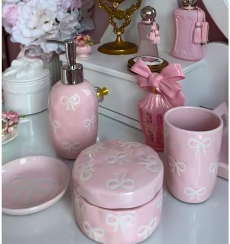 Luxape Bow 4-Piece Ceramic Bathroom Set - Pink