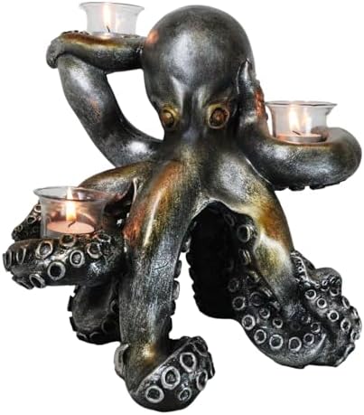 Ebros Rustic Holiday Octopus Candle Holder Statue 125 H