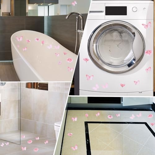 Non Slip Bathtub Stickers 6PCS Pink Butterfly Anti-Slip Decals with Scraper