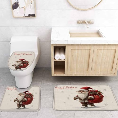 4-Piece Christmas Bathroom Set Retro Santa Accessories