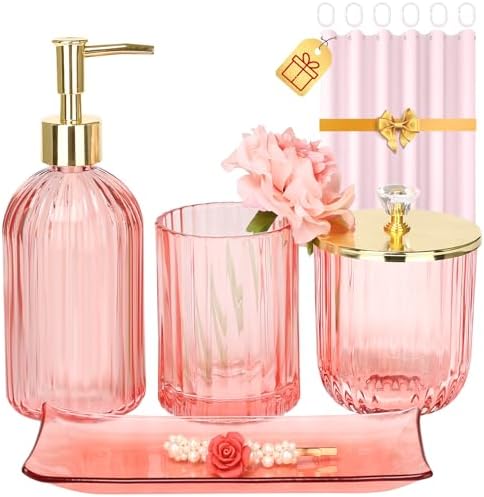 Haturi Pink Bathroom Set 4 Pcs with Gold Decor