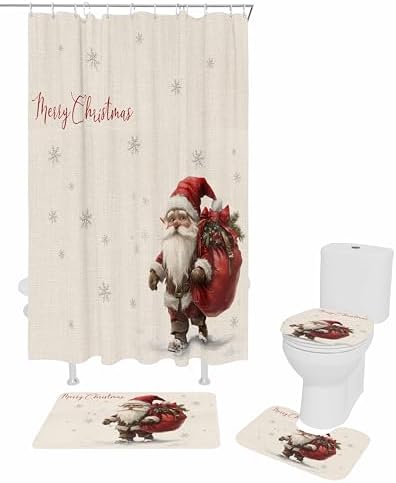 4-Piece Christmas Bathroom Set Retro Santa Accessories