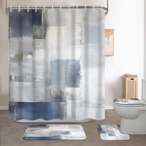 Lnond 4Pcs Bathroom Curtain Set with Rugs and Accessories