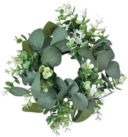 12 Green Eucalyptus Candle Ring Wreath for Pillar Candles