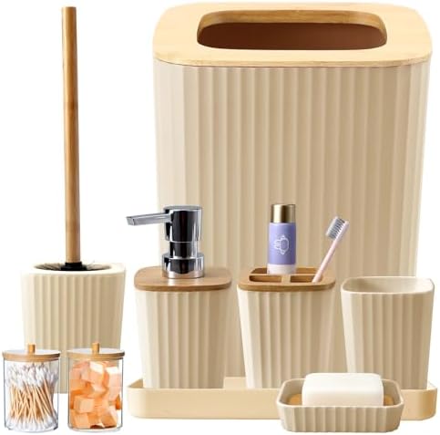 Beige Bathroom Accessories Sets Complete 9-Piece System