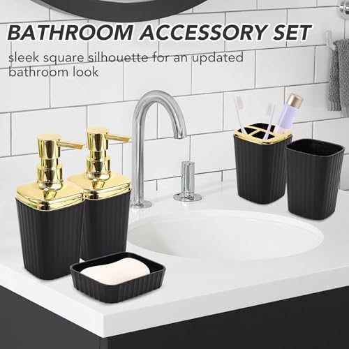 Premium Black Gold Bathroom Set 9 Essentials for Compact Space