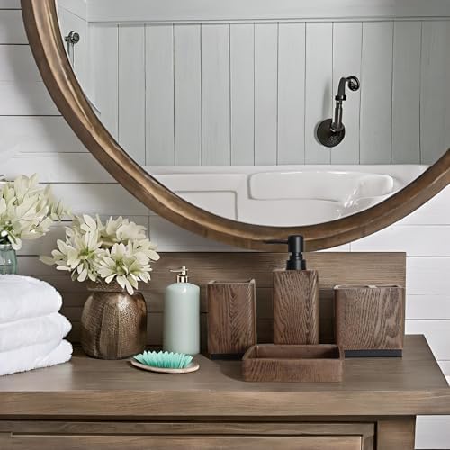 Hymmah Wood Grain Bathroom Accessory Set 4 Pcs