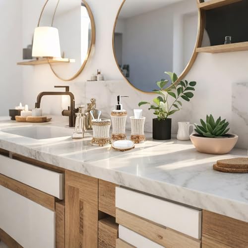 4-Piece Resin Bathroom Set Retro Chrome Design