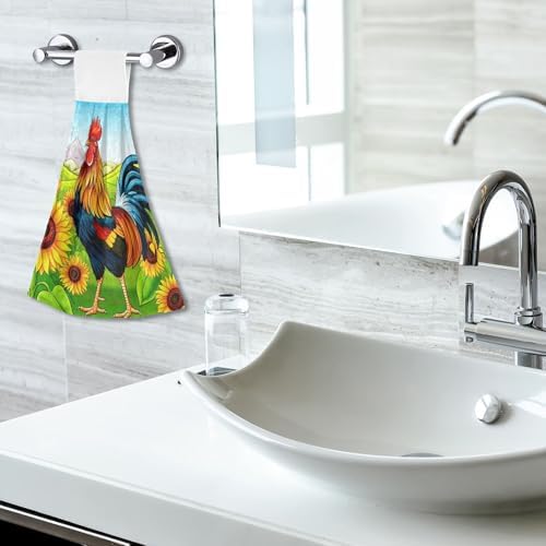 Super Soft Quick Dry Cartoon Rooster Sunflower Bathroom Towels Set of 2