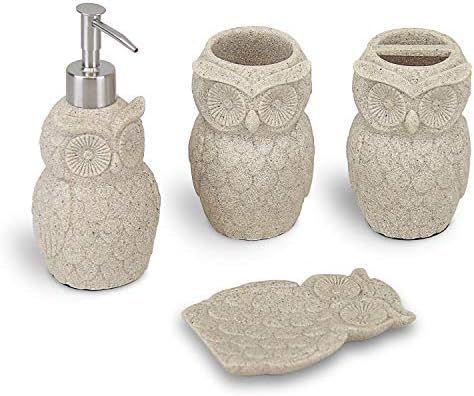 Evelyne Owl Resin Sandstone Bathroom Accessory Set