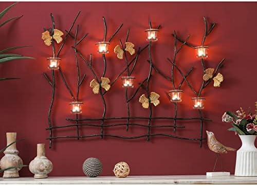 Glass Metal Branches Wall Tea Light Holder Black Gold Farmhouse