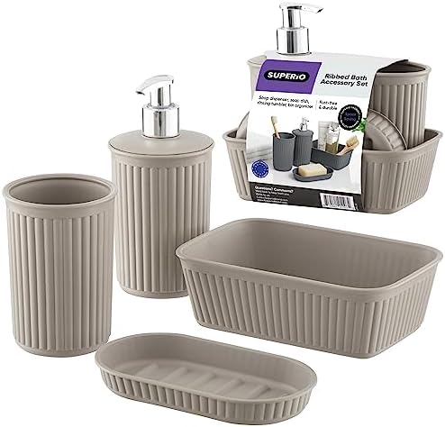 Elegant Taupe Bath Organizer Set with 4 Essential Pieces