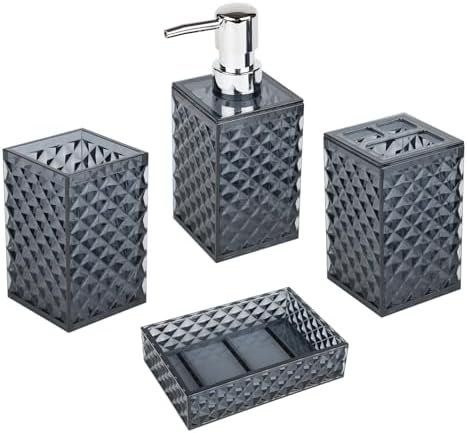 Grey Bathroom Accessory Set 4PCS Diamond Pattern