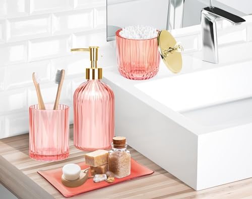 Haturi Pink Bathroom Set 4 Pcs with Gold Decor