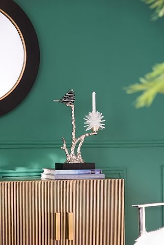 Aluminum Candle Holder with Marble Base Nature-Inspired Bird Figurine