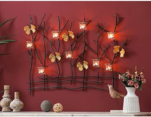 Glass Metal Branches Wall Tea Light Holder Black Gold Farmhouse