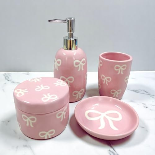 Luxape Bow 4-Piece Ceramic Bathroom Set - Pink