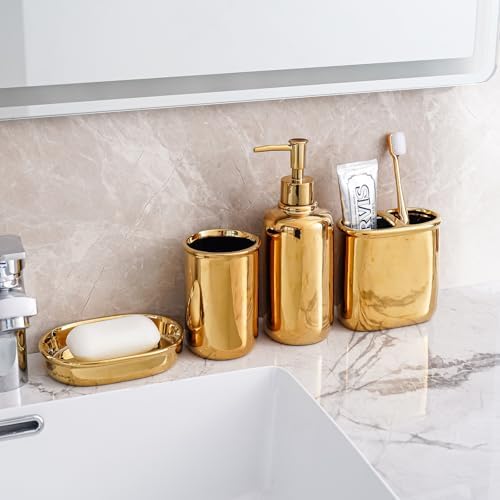 Wodlo 4-Piece Gold Ceramic Bathroom Accessory Set