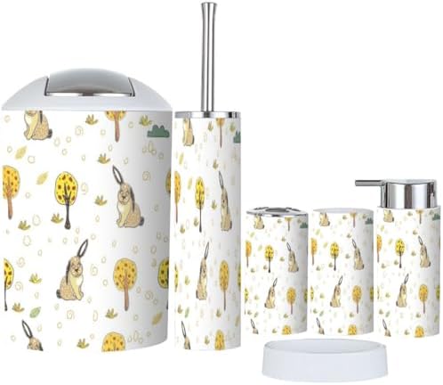 XNGJEMVWXO 6-Piece Cartoon Bunny Bathroom Accessories Set
