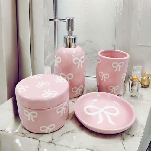Luxape Bow 4-Piece Ceramic Bathroom Set - Pink