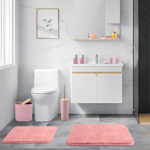 Bathroom Set - Pink Bathroom Accessories Set with Shower Curtain and Rugs