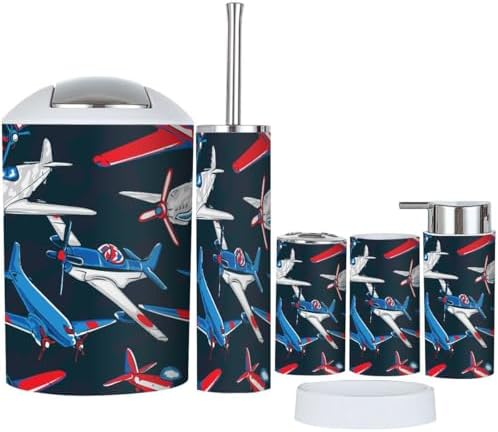 Retro Airplane 6-Piece Bathroom Accessory Set