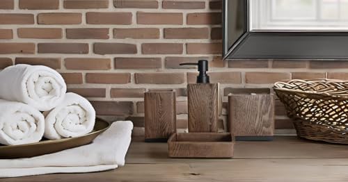 Hymmah Wood Grain Bathroom Accessory Set 4 Pcs