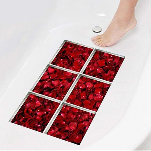 Elegant Non-Slip Bathtub Stickers for Adults Red Rose Petal Design