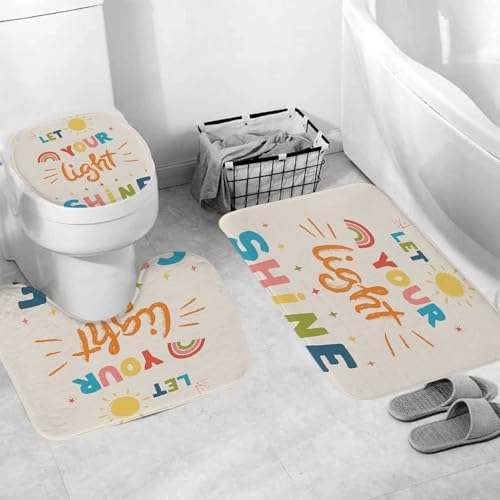4PCS Non-Slip Kids Bathroom Shower Curtain Set with Quotes
