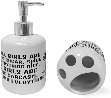 Ambesonne Funny Drinking Sayings Soap Dispenser Toothbrush Holder Set 2 Pcs