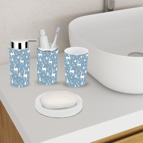 6 Piece Bathroom Accessory Set with Deer Christmas Pattern