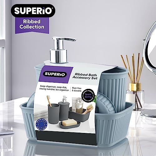 Superio Ribbed Collection - Blue Bathroom Accessories Set of 4