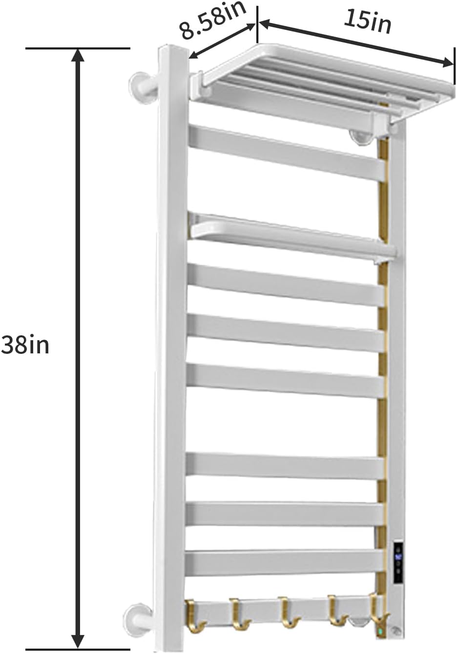 Heated Towel Rack with Shelf and Timer for Bathroom White