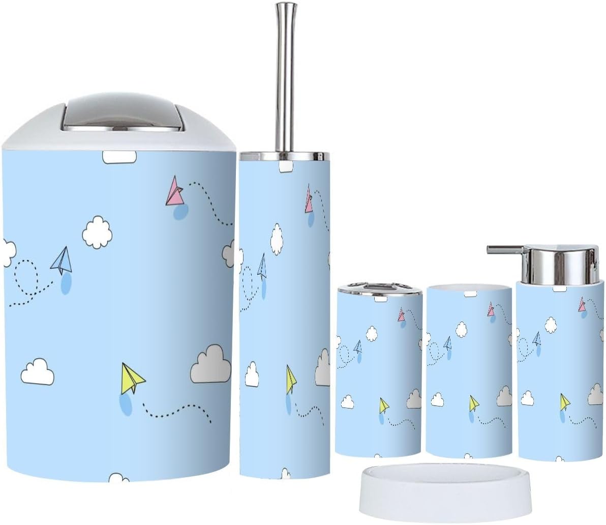 6 Piece Bathroom Accessory Set with Trash Can