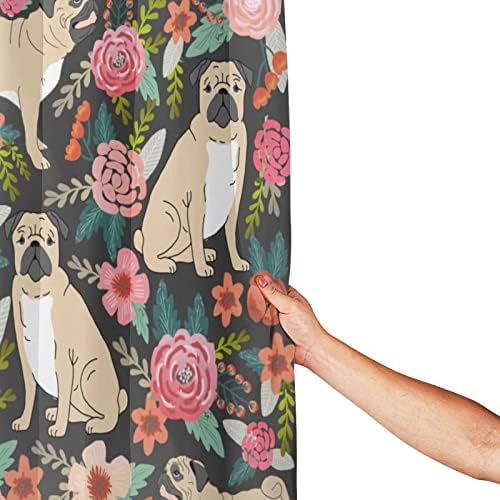 Xoeiran Farmhouse Florals Pug Dogs Shower Curtain 72x72 Inch
