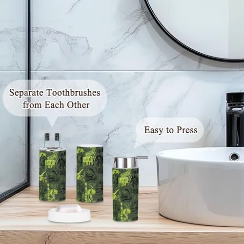 Bathroom Accessories Set 6 Pcs Durable Camouflage Dino Pattern Print