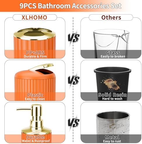 Complete Orange Bathroom Accessory Set for Home Kitchen
