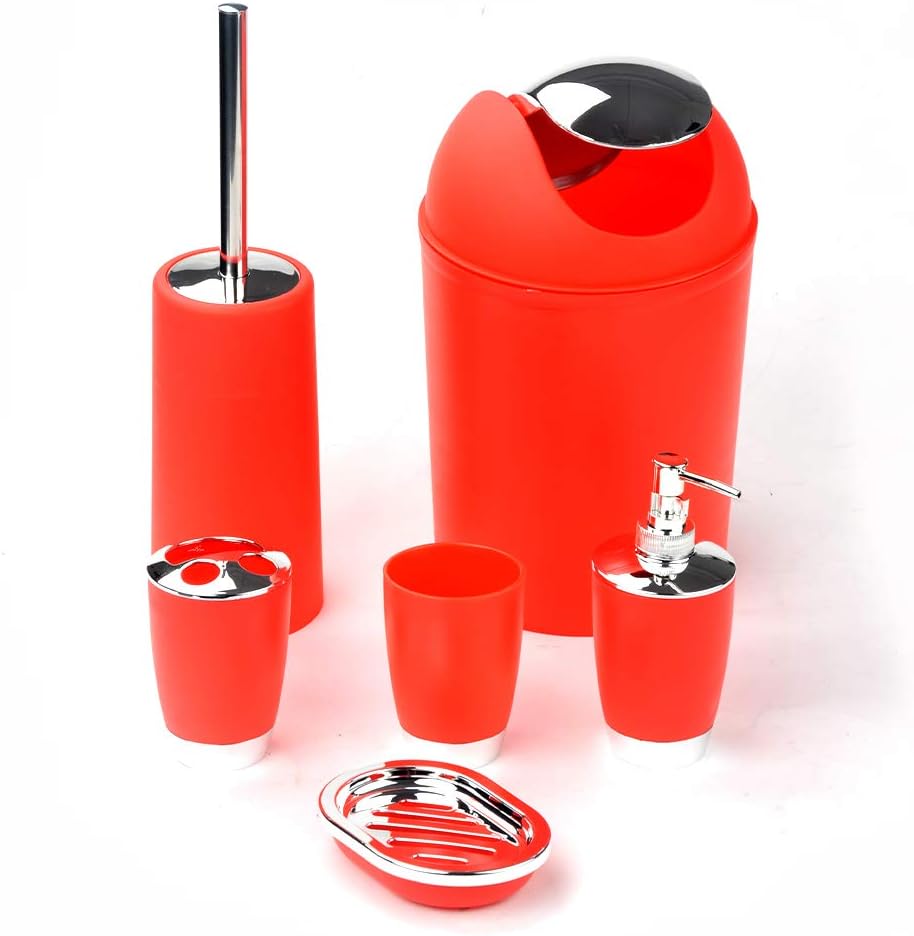 6pc Bathroom Accessories Set Red