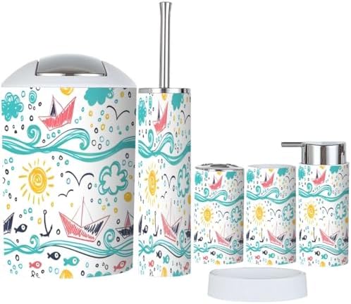 Stylish 6 Piece Bathroom Accessory Set with Decorative Design