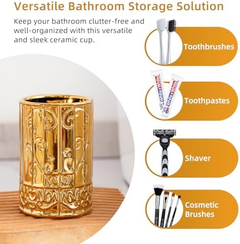 Gold Bathroom Accessory Set with Ceramic Birdcage Design