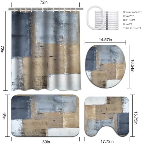 Lnond 4Pcs Bathroom Accessory Set with Shower Curtain and Rugs