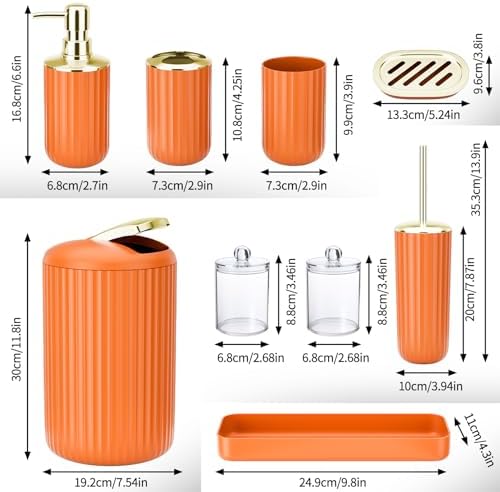 Complete Orange Bathroom Accessory Set for Home Kitchen