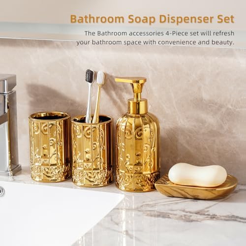 Gold Bathroom Accessory Set with Ceramic Birdcage Design