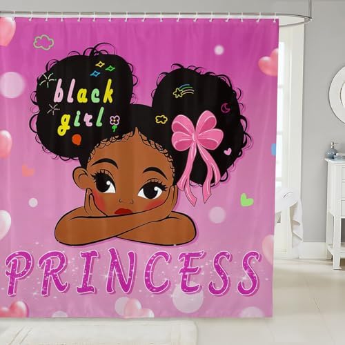 Magical Black Girls Waterproof Bath Curtain Little Princess Kids Shower Curtain