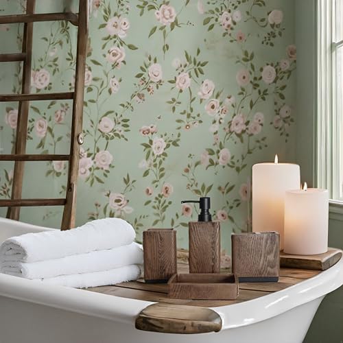 Hymmah Wood Grain Bathroom Accessory Set 4 Pcs