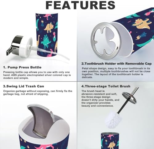 Dinosaur Bathroom Accessories Set 6 Pcs Modern Decor
