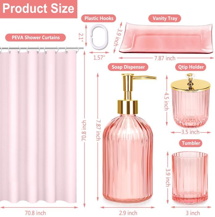 Haturi Pink Bathroom Set 4 Pcs with Gold Decor
