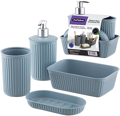 Superio Ribbed Collection - Blue Bathroom Accessories Set of 4