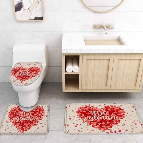 Retro Love Heart red and pink combo shower curtain set